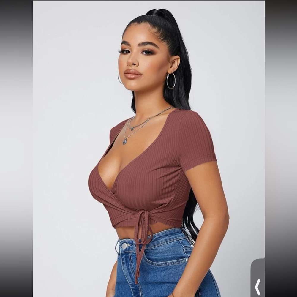 Shein Sexy surplice neck knot side top